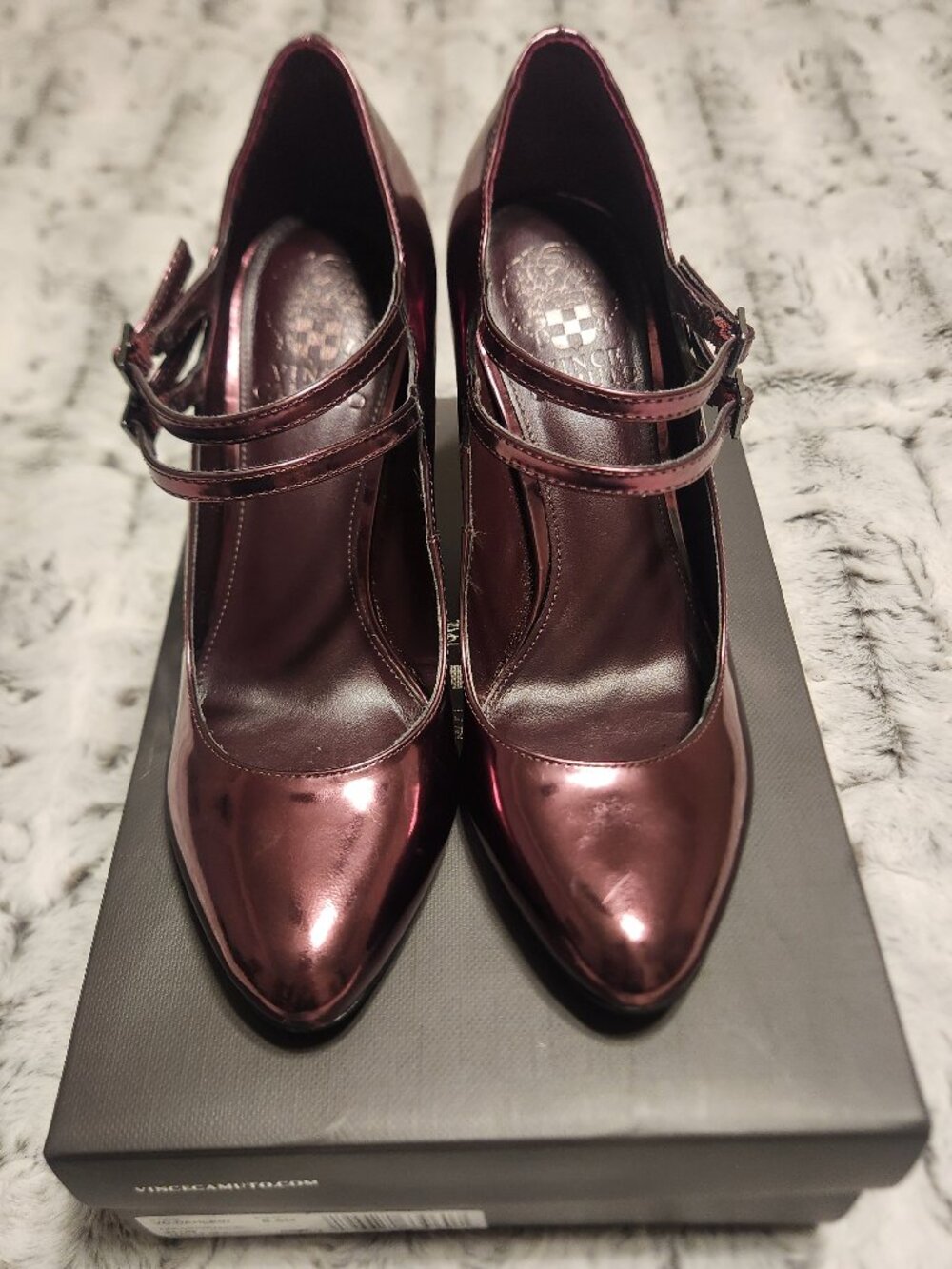 Vince Camuto Dahlein Plum Metallic Mary Jane Block Heel Pumps Size 8.5M